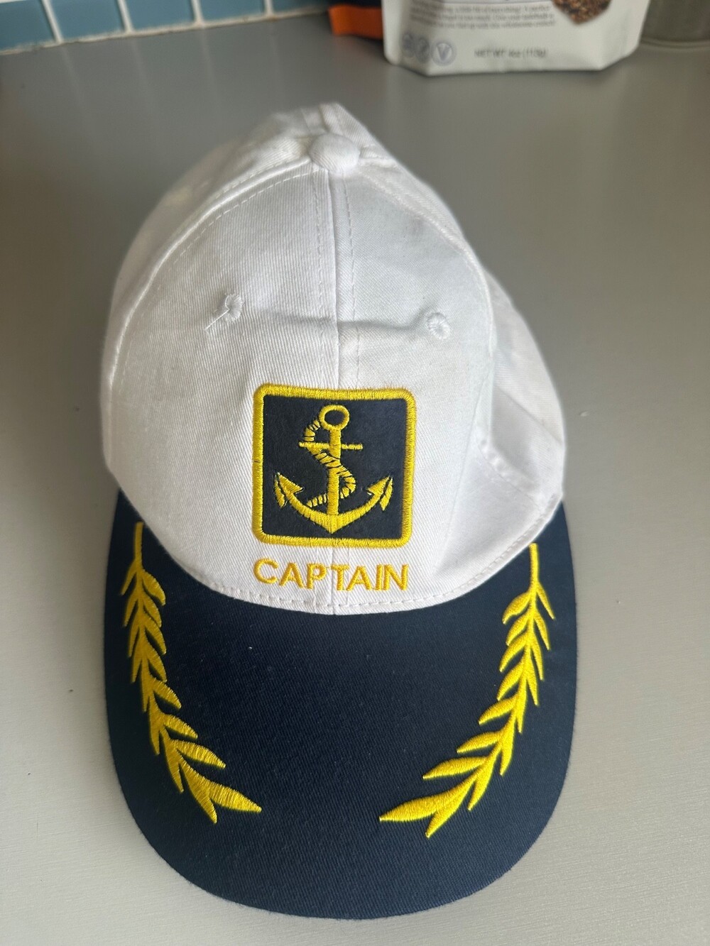 White Cotton Baseball Cap Adjustable Strap Captain Embroidery